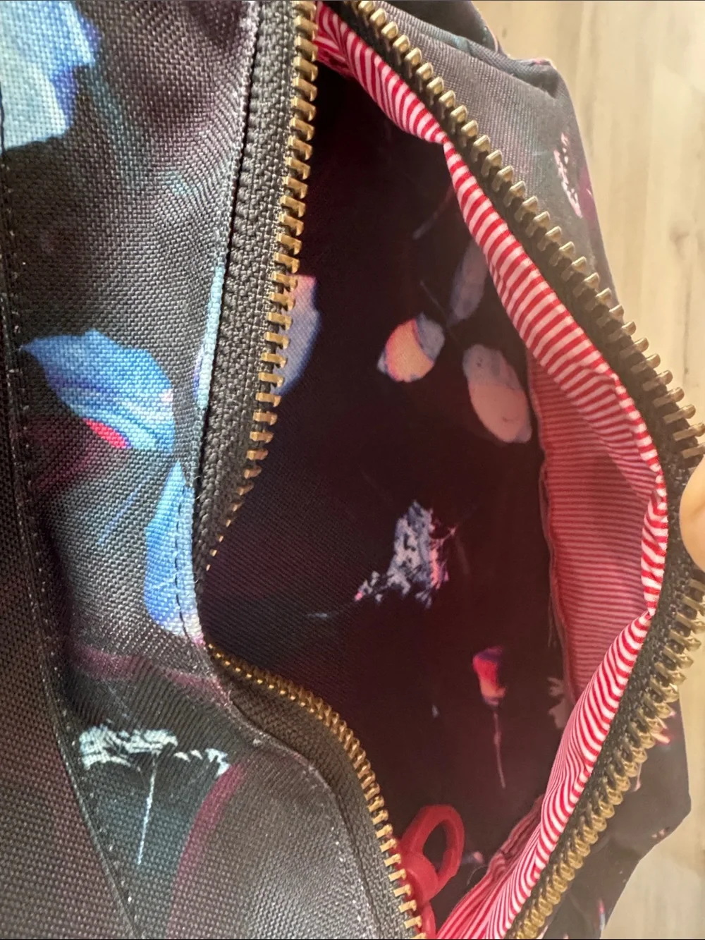 Herschel Supply Company Black Backpack with Blue and Pink Floral Accents